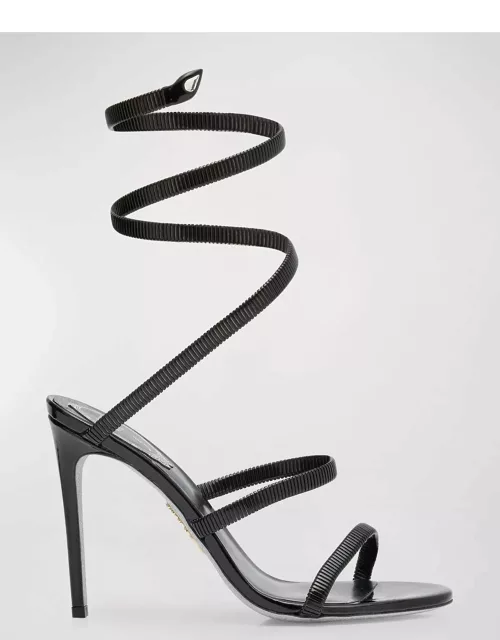 Juniper Leather Snake-Wrap Stiletto Sandal