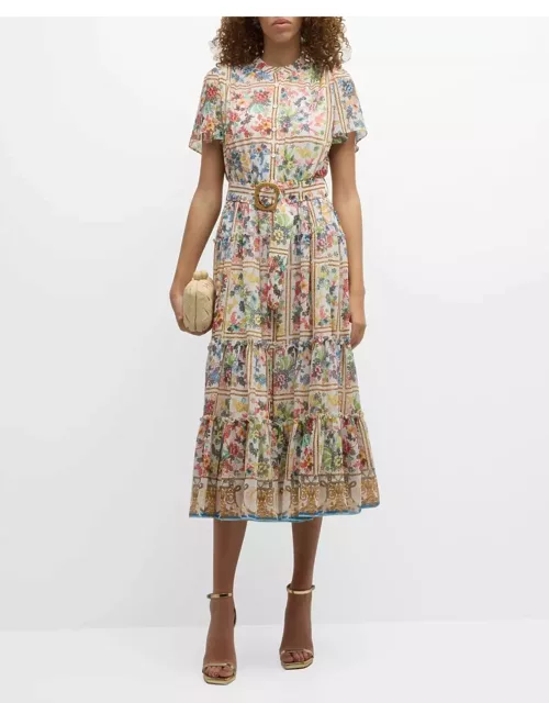 The Aimee Tiered Floral-Print Midi Dres