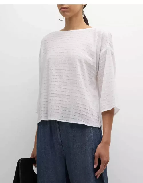 Bateau-Neck Grid Organic Cotton Voile Shirt