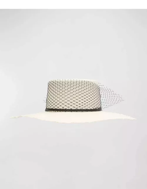 Glamour Veiled Straw Large Brim Hat