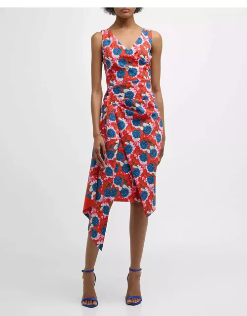 Pleated Floral-Print Bodycon Dres