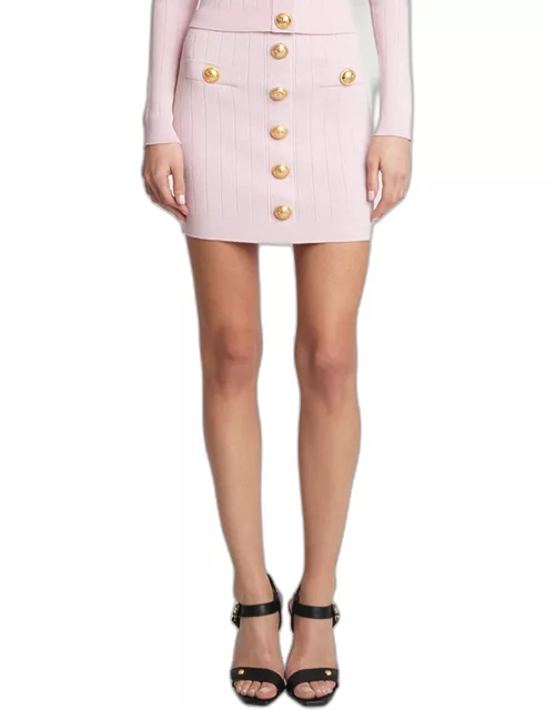 Button-Front Rib Knit Mini Skirt