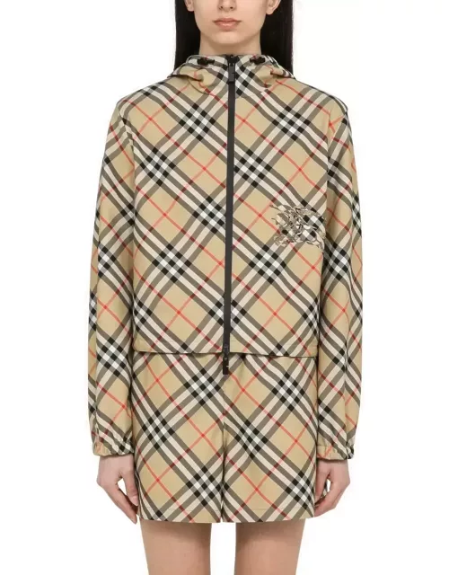 Burberry Reversible Sand-coloured Cropped Jacket With Check Pattern