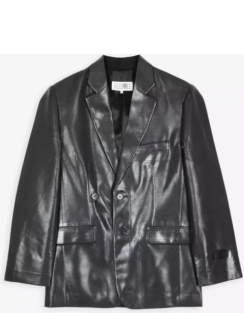 MM6 Maison Margiela Giacca Black Wool Tailored Blazer With Waxed Front