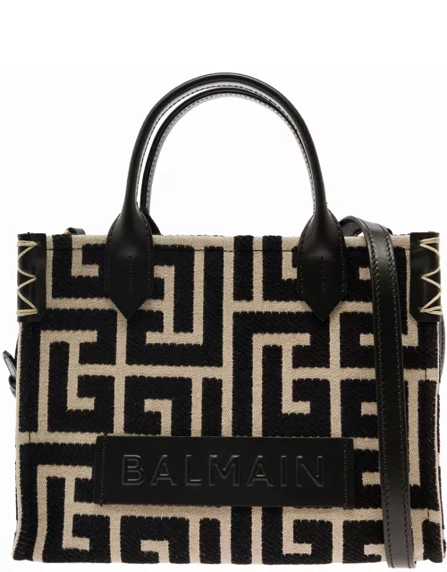 Balmain b-army Black And White Tote Bag With Logo Patch And Monogram In Canvas Woman