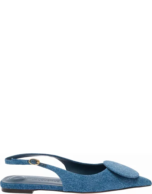 Jacquemus les Slingback Duele Plates Blue Flat Sandals With Geometric Shapes In Denim Woman