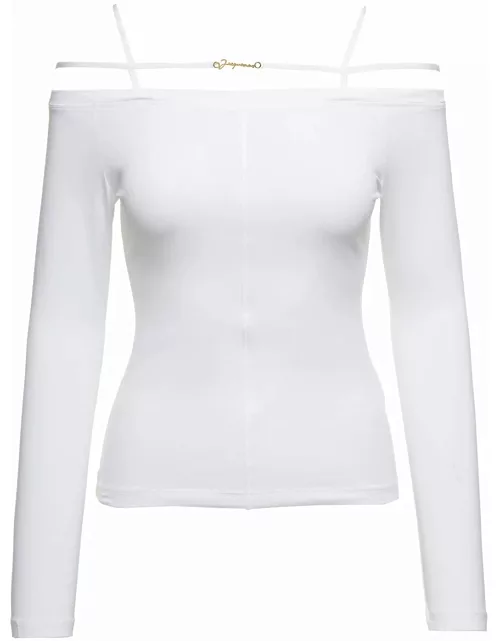 Jacquemus sierra White Long-sleeve Top With Logo Detail In Jersey Woman