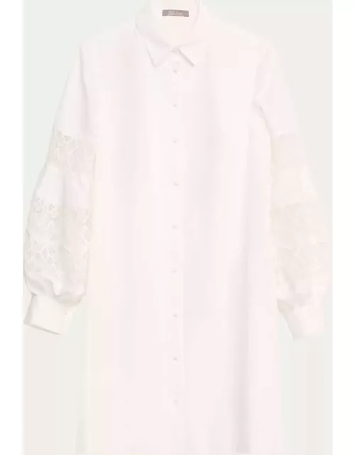 Lace-Inset Blouson-Sleeve Shirt Dres
