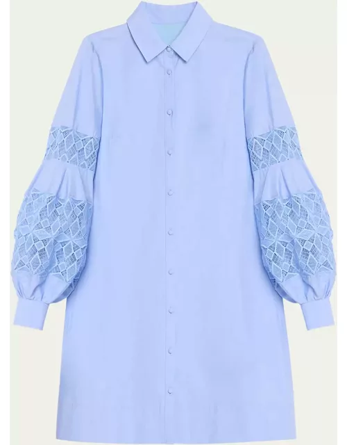 Lace-Inset Blouson-Sleeve Shirt Dres