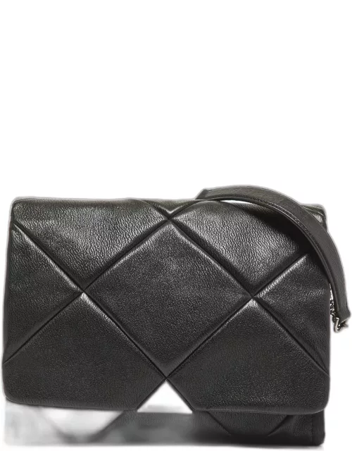 Emporio Armani Black Quilted Faux Leather Noelle Flap Shoulder Bag