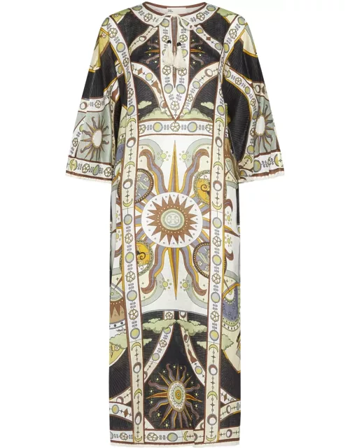 Tory Burch Kaftan With All-over Graphic Print In Linen