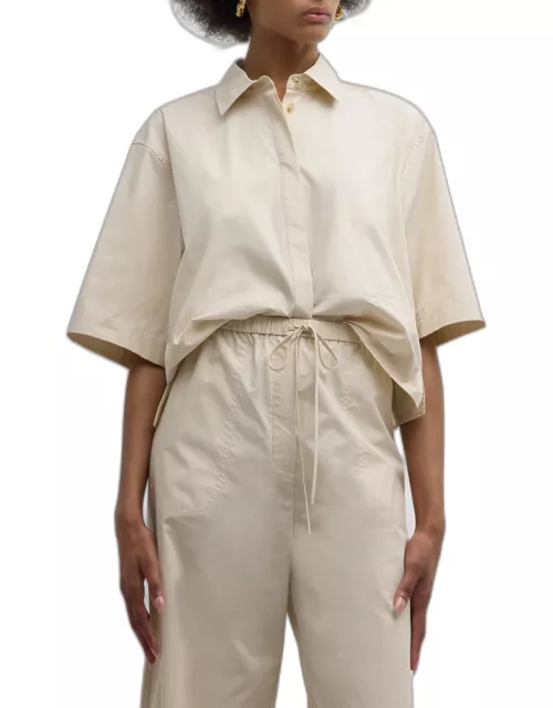 Short-Sleeve Crop Poplin Button-Down Shirt