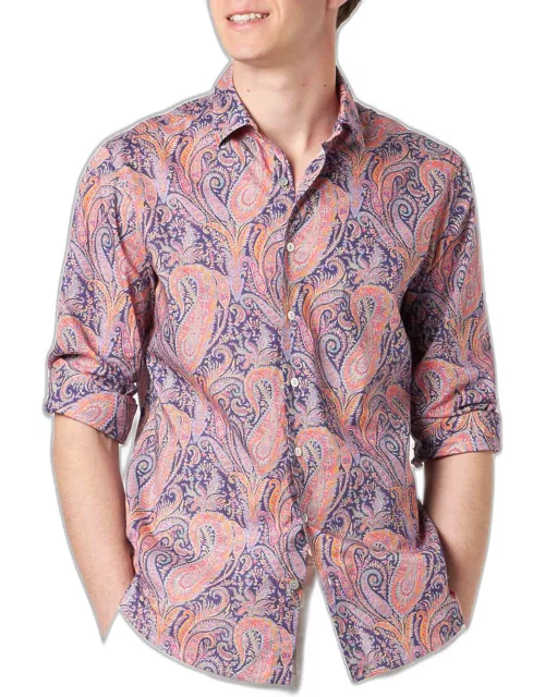 MC2 Saint Barth Man Muslin Cotton Sikelia Shirt With Paisley Print Made With Liberty Fabric