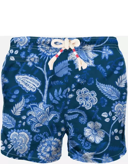 MC2 Saint Barth Man Swim Shorts With Blue Flower Print