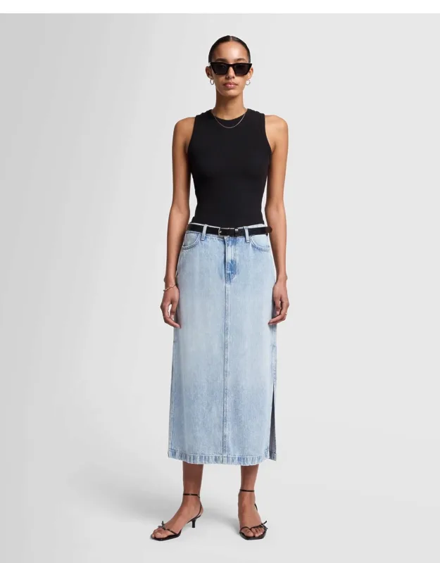 Denim Lustre Midi Skirt in Abys