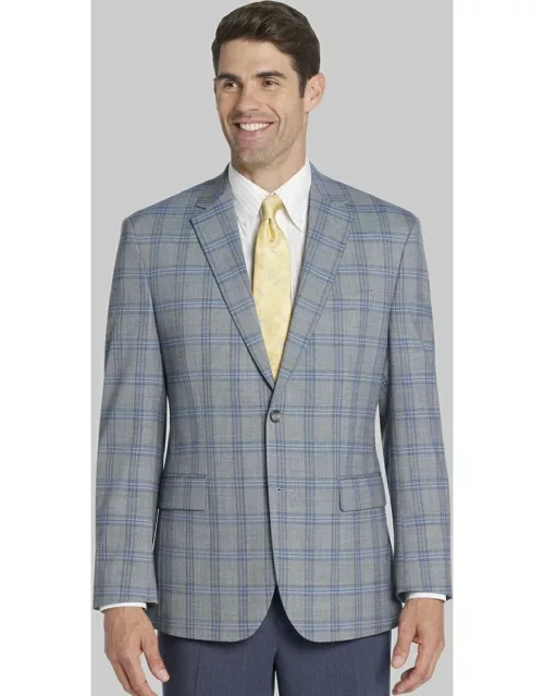JoS. A. Bank Men's Traditional Fit Plaid Sportcoat, Light Grey, 44 Long