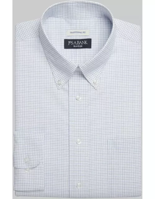 JoS. A. Bank Big & Tall Men's Traveler Collection Traditional Fit Button-Down Collar Grid Dress Shirt , Blue, 20 34