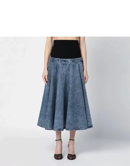 Denim midi skirt with knitted sash