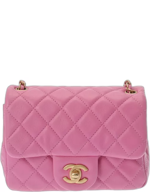Chanel Pink Quilted Lambskin Mini Square Pearl Crush Single Flap Bag