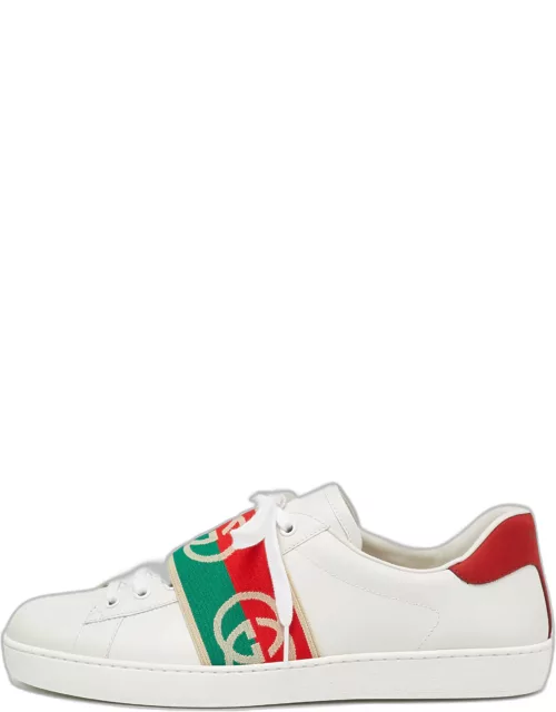 Gucci White Leather Ace Elastic Web Low Top Sneaker