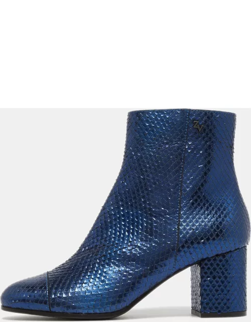 Zadig & Voltaire Metallic Blue Python Ankle Boot