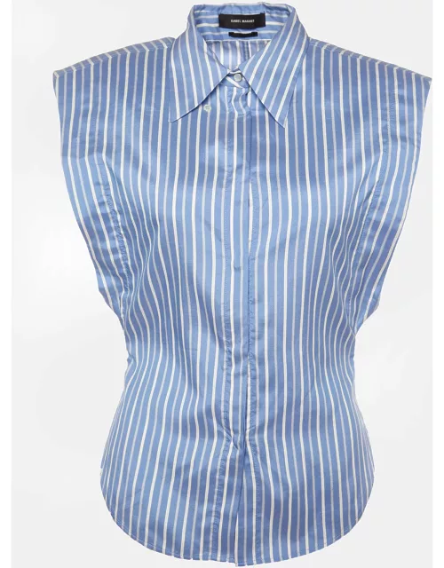 Isabel Marant Blue Striped Silk Enza Sleeveless Shirt