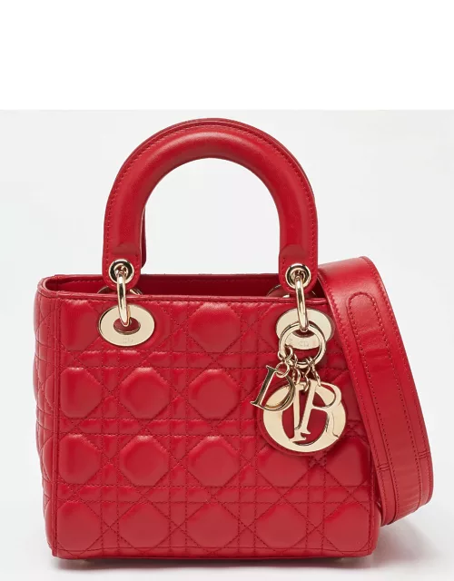 Dior Red Cannage Leather Small Lady Dior My ABCDior Bag