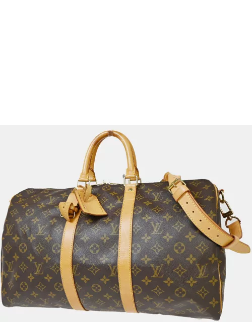 Louis Vuitton Brown Canvas 45 Keepall Bandouliere Duffel Bag