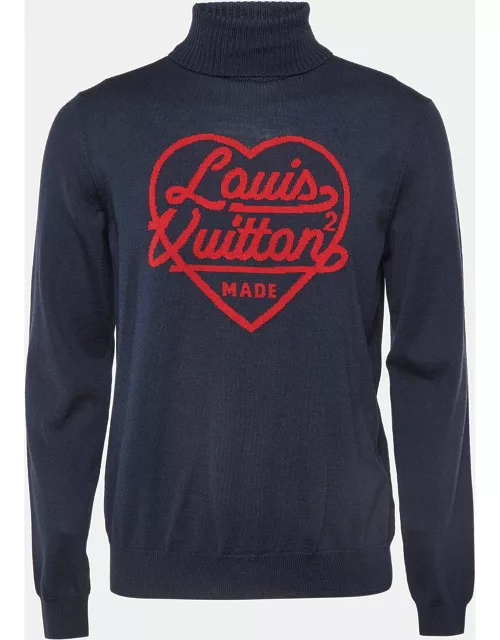 Louis Vuitton Navy Blue Heart Intarsia Wool Sweater