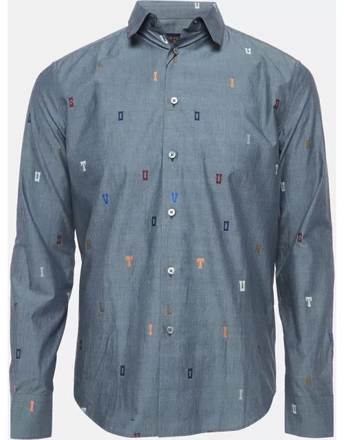 Louis Vuitton Grey Alphabet Embroidered Cotton Shirt