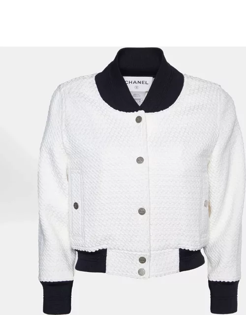 Chanel Monochrome Textured Silk Blend Bomber Jacket