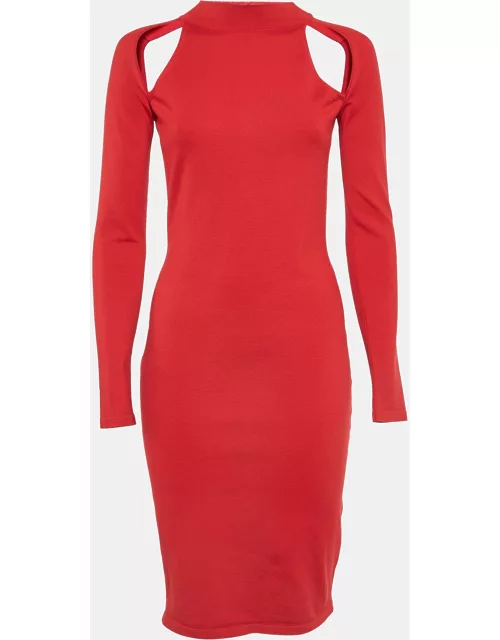 Versace Red Wool Cut-out Sheath Midi Dress