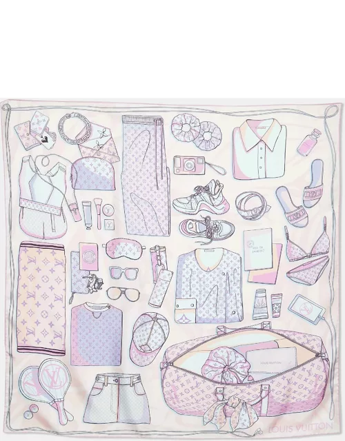 Louis Vuitton Pink Monogram Travel Kit Print Silk Square Scarf