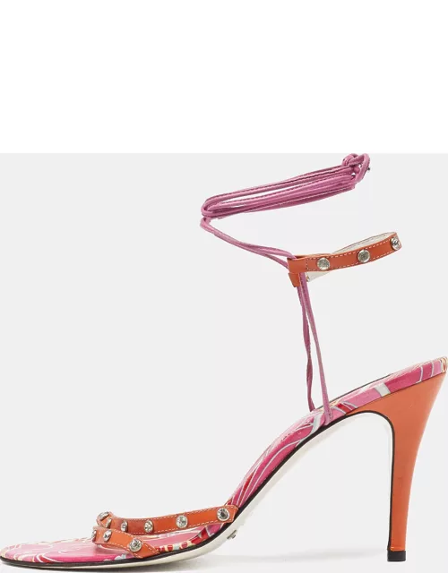 Dolce & Gabbana Multicolor Patent and Leather Ankle Tie Open Toe Sandal