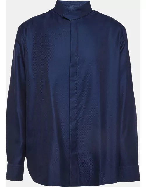 Giorgio Armani Navy Blue Cotton Twill Shirt