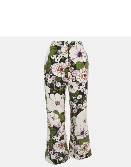 Maje Multicolor Floral Print Cotton Flared Trousers
