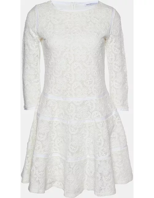 See by Chloe White Crochet Lace Fit & Flare Dress