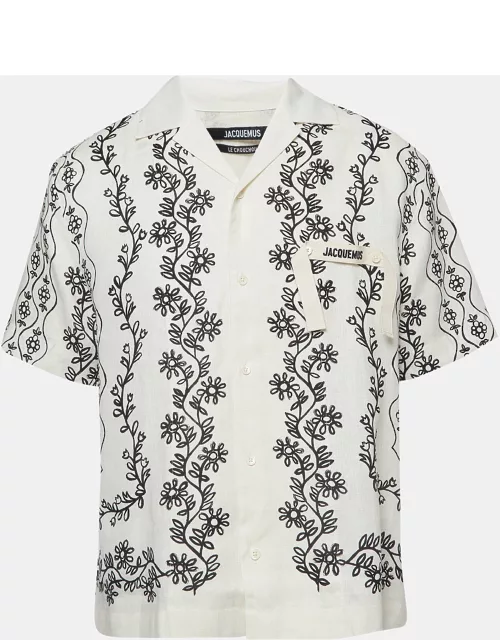 Jacquemus White Floral Print Linen Buttoned Shirt