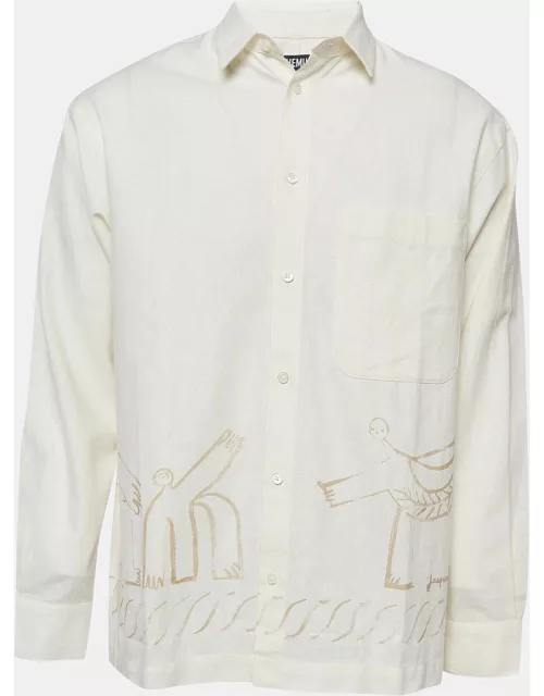 Jacquemus Cream Round Dance Print Linen Blend 'La Chemise Baou' Shirt