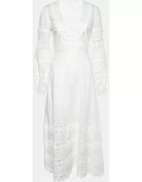 Zimmermann Ivory Linen & Lace Paneled Midi Dress