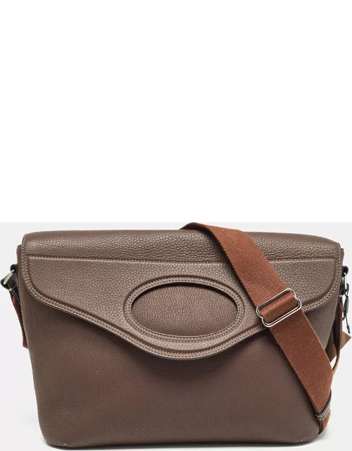 Burberry Dark Brown Leather Large Pocket Messenger Bag
