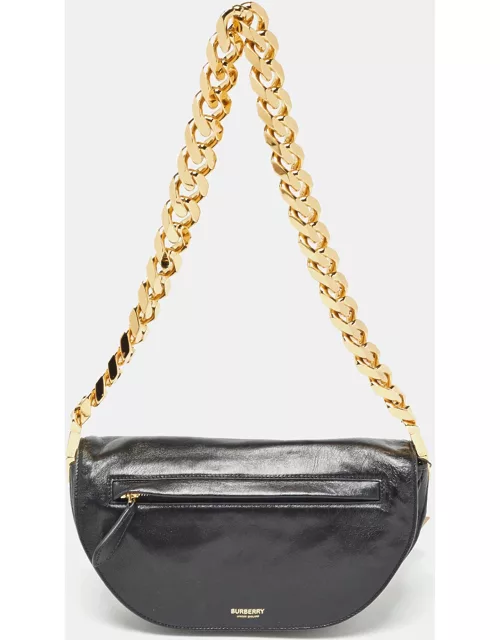 Burberry Black Soft Leather Small Olympia Shoulder Bag