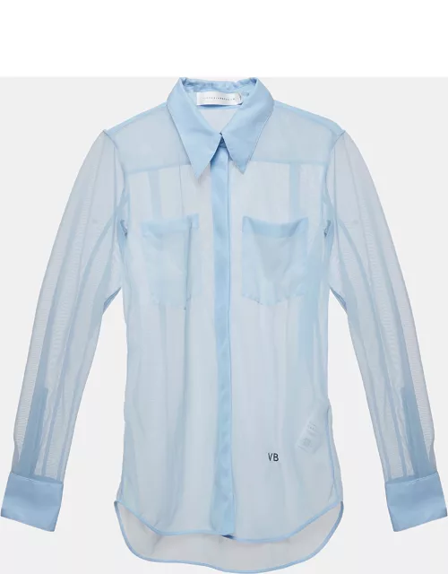 Victoria Beckham Blue Sheer Nylon Buttoned Full Sleeve Shirt