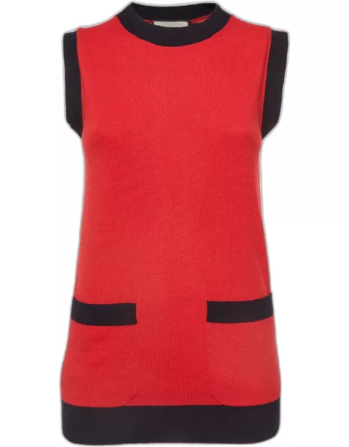 Gucci Red Contrast Edge Wool Knit Sleeveless Top
