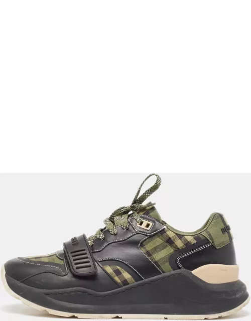 Burberry Green/Black Leather and Canvas Ramsey Sneaker