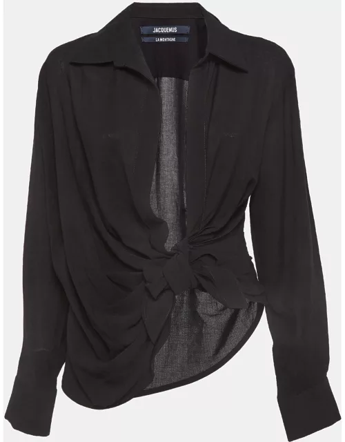 Jacquemus Black Wool Blend Draped Long Sleeve Shirt