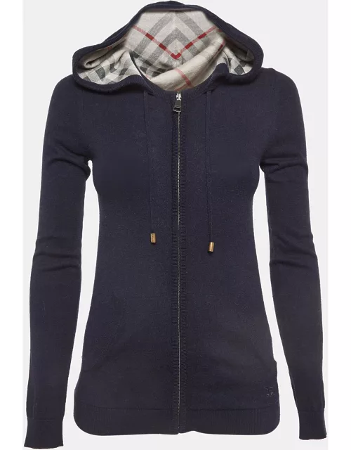 Burberry Brit Navy Blue Cashmere and Cotton Knit Hooded Jacket