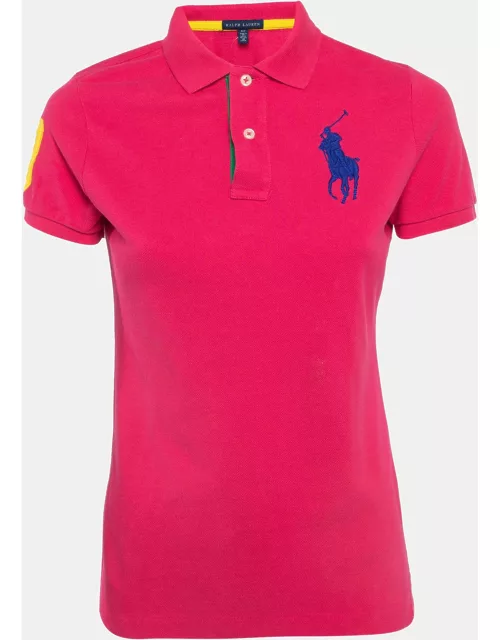 Ralph Lauren Pink Embroidered Cotton Pique Polo T-Shirt