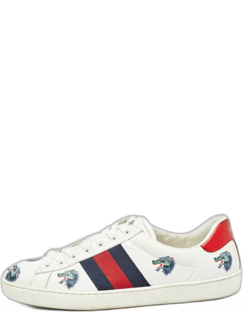 Gucci White Leather Wolf Print Ace Sneaker