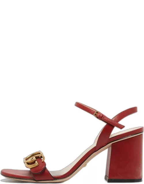 Gucci Red Leather GG Marmont Ankle Strap Sandal